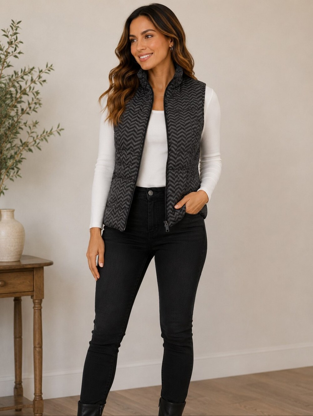 Kim‎ Rogers Womens Chevron Quilted Vest size Large